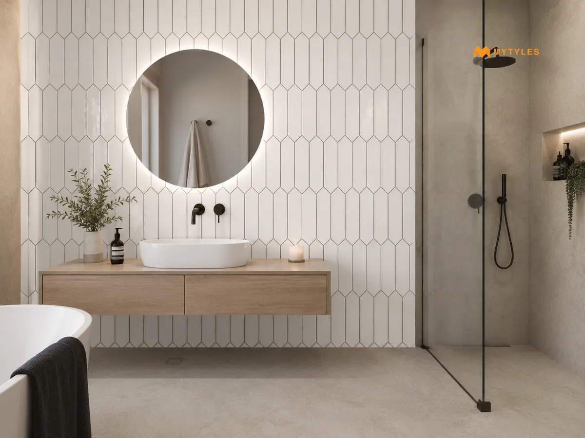 White Picket Tiles with Contrasting Grout